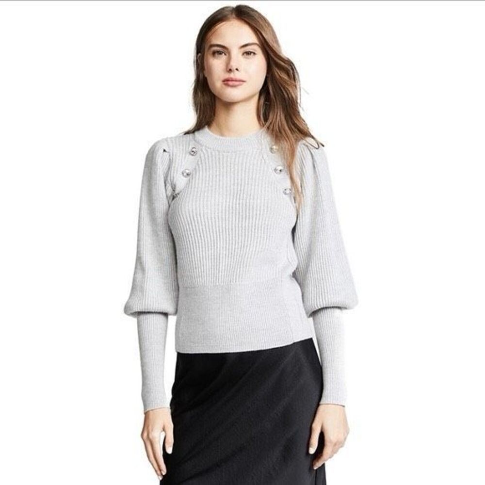 Veronica Beard Jude Jeweled Crewneck Blouson-Sleeve Merino Wool Sweater
